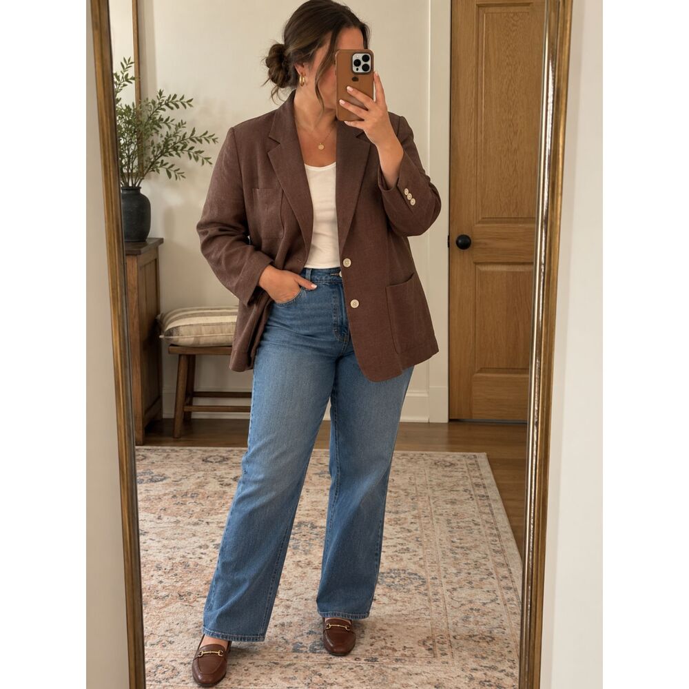Lauren Ralph Lauren 14W Brown 100% Linen Blazer Jacket Plus Size